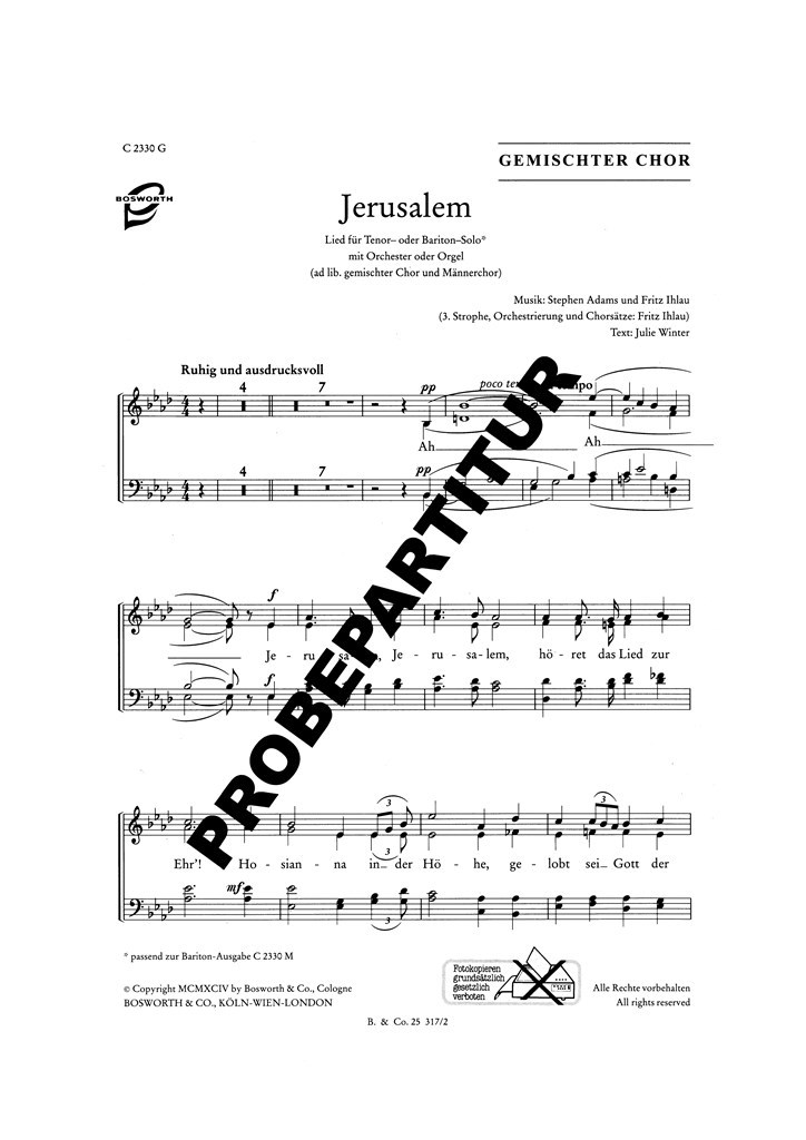 Jerusalem, Jerusalem, höret das Lied zur Ehr